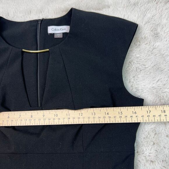 Calvin Klein Black Dress Size 4 Gold Accent Sleeveless Lined Stretch Sheath - Picture 7 of 10
